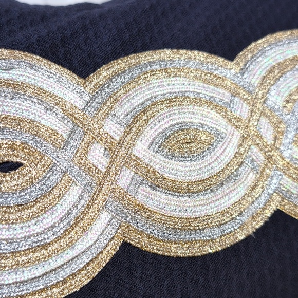 Lilly Pulitzer Valli Navy Shift Mini Dress Silver Gold Metallic Trim 00 - Picture 6 of 15